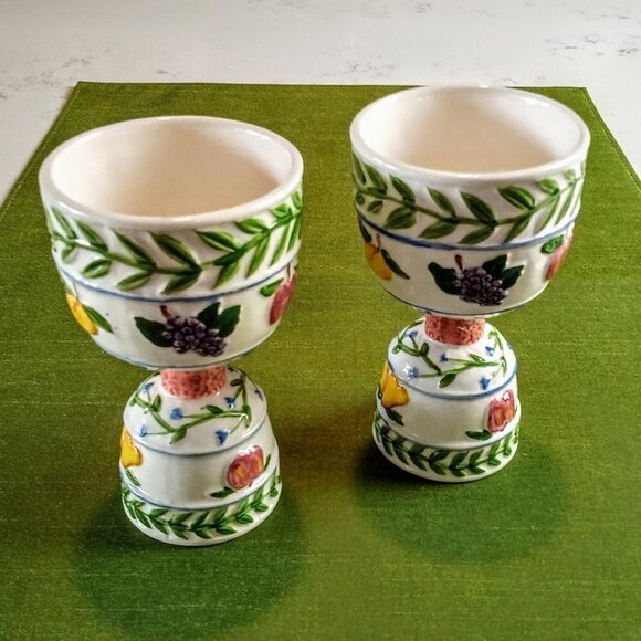 Ceramic Fruit & Vines Footed Egg Cups - Picture 3 of 8